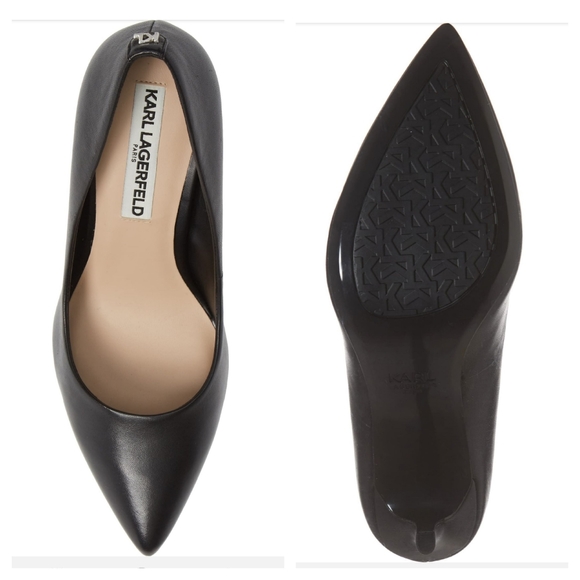 Karl Lagerfeld Black Leather Royale Short Pumps - Picture 5 of 12